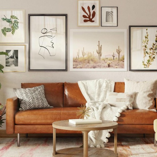 a living room with a couch and a table